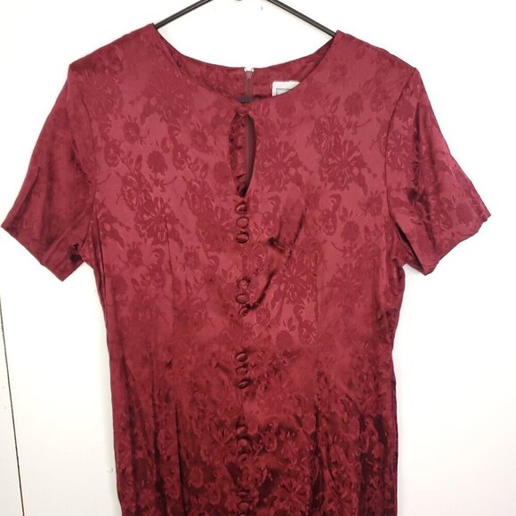 Vintage Dress Womens 11 Covered Button Down Short Sleeve Fitted Silky Asian Insp - Picture 2 of 12